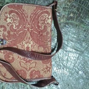 Beautiful tapestry bag with leather trim